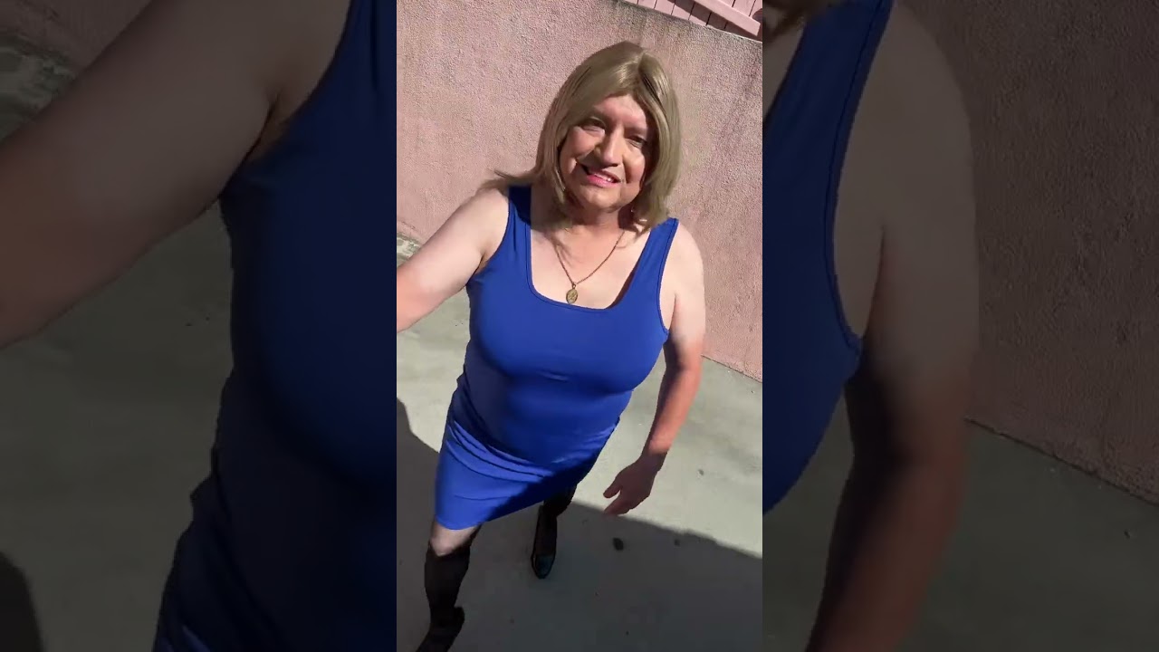 crossdresser royal blue sleeveless halter neck backless fitting dress video