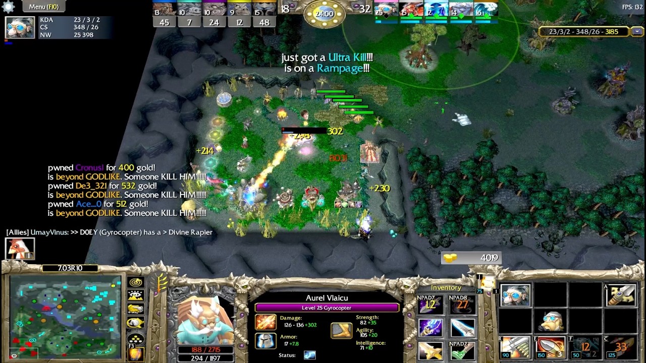 DOTA 1 Gyrocopter Aurel Vlaicu Beyond GODLIKE #20 + RAMPAGE (DIVINE RAPIER)
