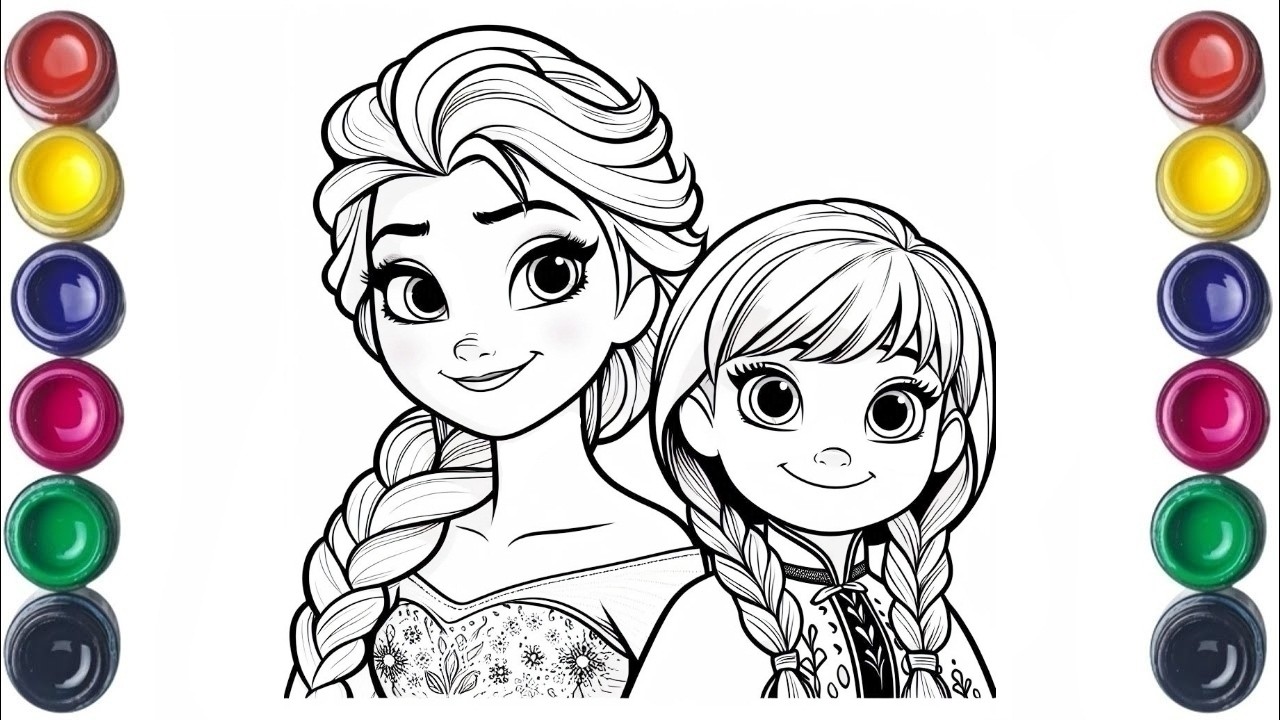 Beautiful Elsa & Anna Drawing for Kids, Painting & Coloring for Kids | Let's Draw Together