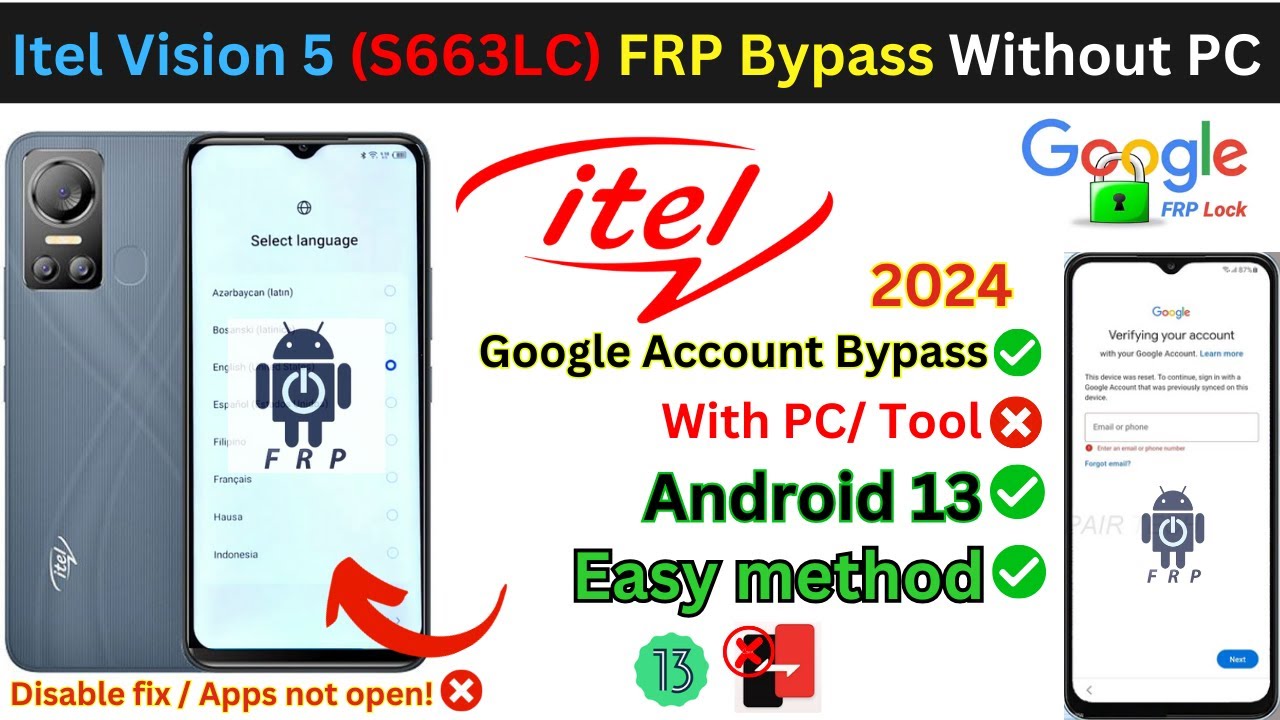 Itel Vision 5 FRP Bypass [Without PC] Android 13 itel S663LC Google Account ✅ Gmail Lock 2024!