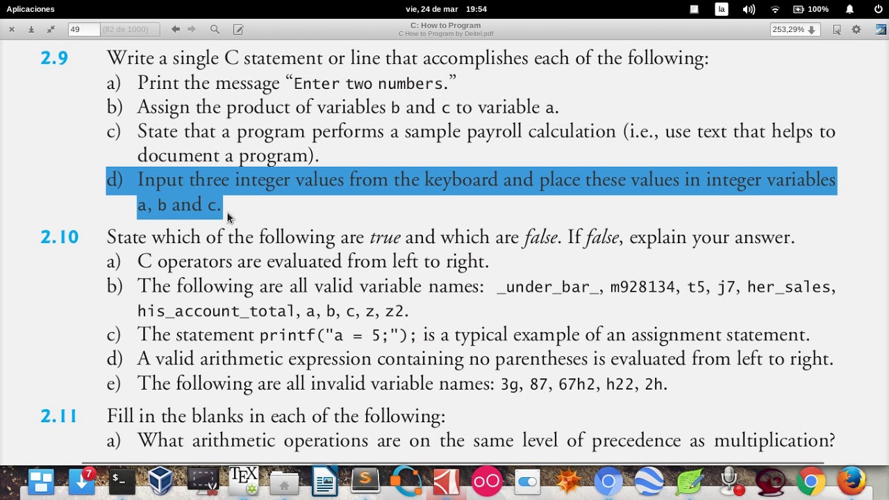 C How to Program Sixth Edition (Deitel & Deitel), exercise 2.09