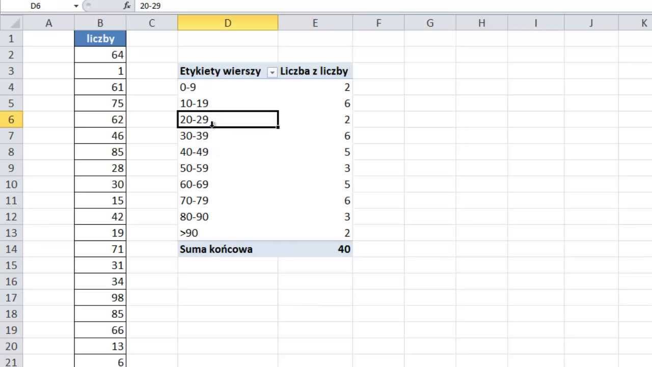 Excel - Liczenie liczb w przedziałach - Tabele przestawne - widzowie #23
