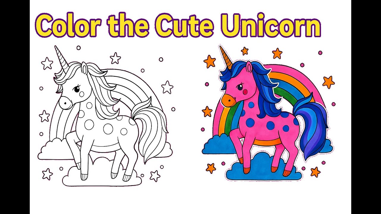 Color the Cute Unicorn – Magical Rainbow Painting for Kids!