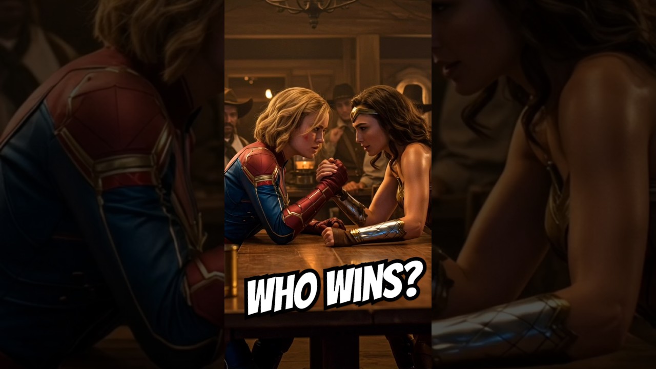 Who wins this arm wrestling battle between Wonder Woman and Captain Marvel? #wonderwoman #shorts