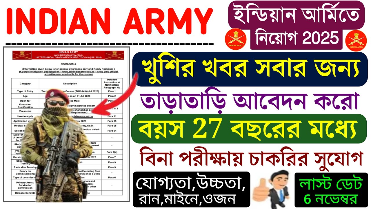 Indian Army New Vacancy 2025 | ইন্ডিয়ান আর্মিতে নতুন নিয়োগ বার হলো 🥳 তাড়াতাড়ি আবেদন করো 👆 No Exam ⚔️
