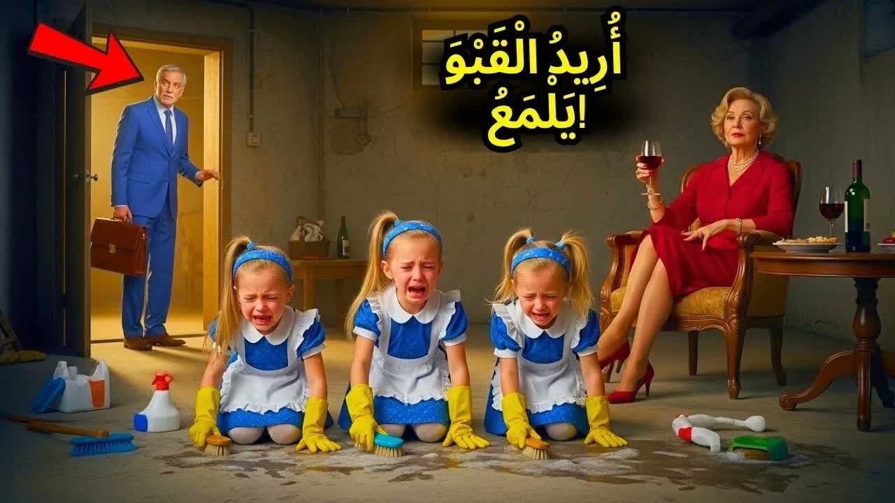 يصل المليونير إلى المنزل مبكرًا ويجد أن ثلاث بناته التوأم يُجبرن على العمل من قبل زوجته الثانية…