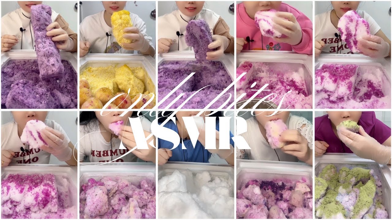 EATING CRUNCHY FLAVOURED FREEZER FROST ONLY BITES ASMR / ICE EATING VIDEO COMPILATION