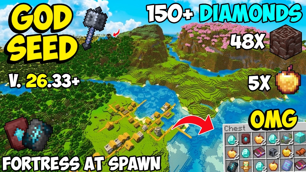 🔥Ultimate Starter [God Seed] For Minecraft 26.33+ Bedrock & PE | Four Blacksmith Village Seed