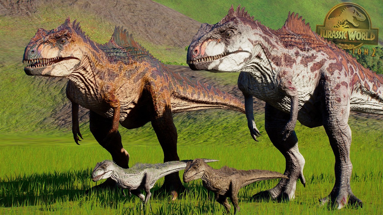 FAMILIA GIGANOTOSAURUS ATACA A LOS CARNOTAURUS del territorio dinosaurio del Volcán JW Evolution 2