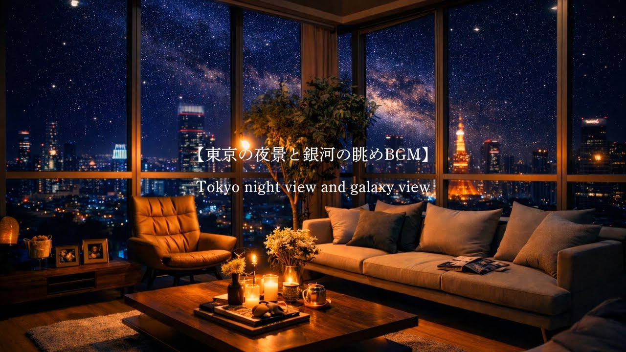 【東京の夜景と銀河の眺めBGM】Tokyo night view and galaxy view