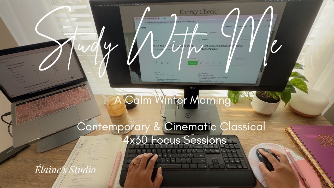 Study With Me | 4×30 Focus Sessions | Korean Vocabulary & Grammar | Calm Classical
