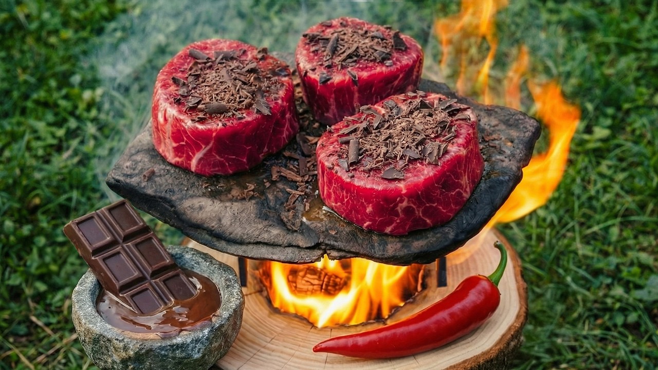 Gourmet Filet Mignon Cooked on a Stone | Bushcraft Forest Cooking
