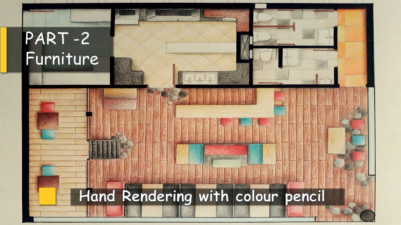 Hand Rendering (Using Colored Pencils) Part 2 Furniture