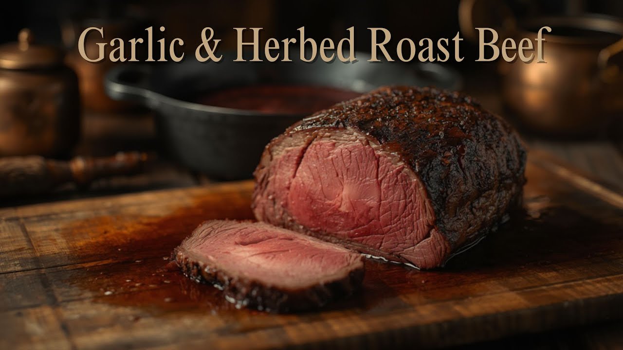 Garlic and Herb Crusted Roast Beef - Garlic Stuffed Beef Round Bottom Roast