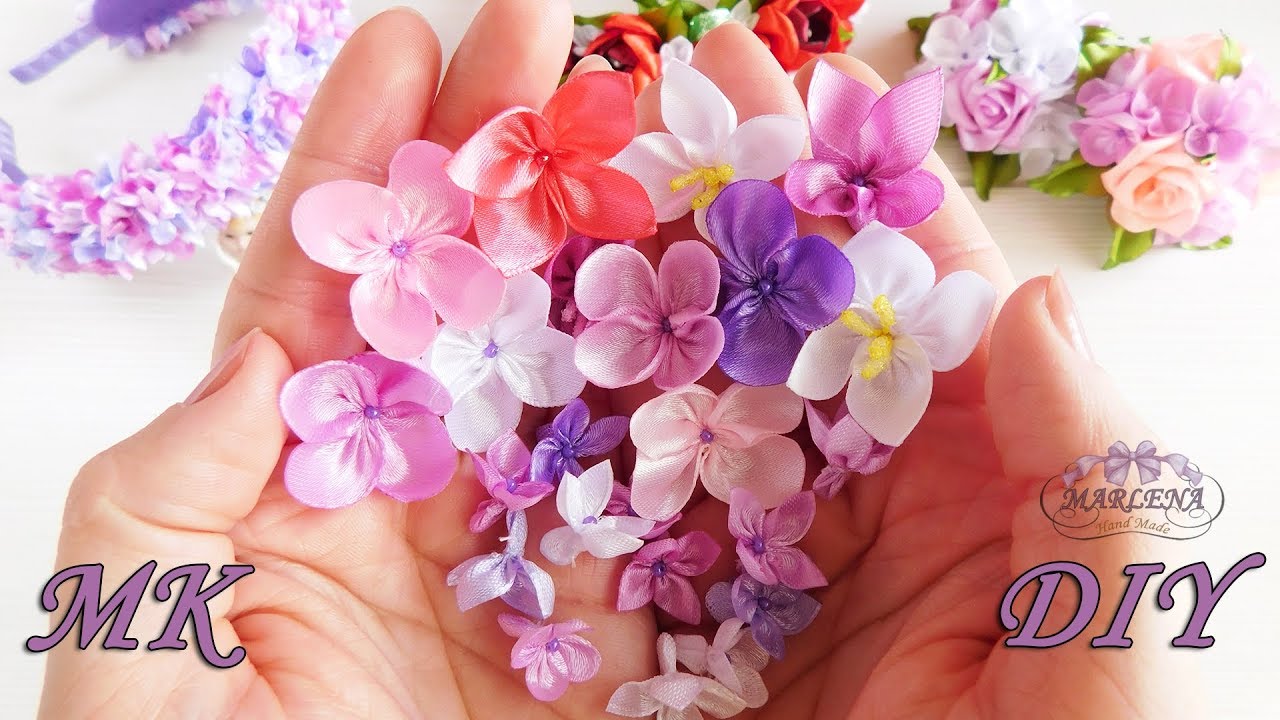 🌺 МИНИАТЮРНЫЕ ЦВЕТОЧКИ - дополнение к изделиям канзаши. МК/DIY