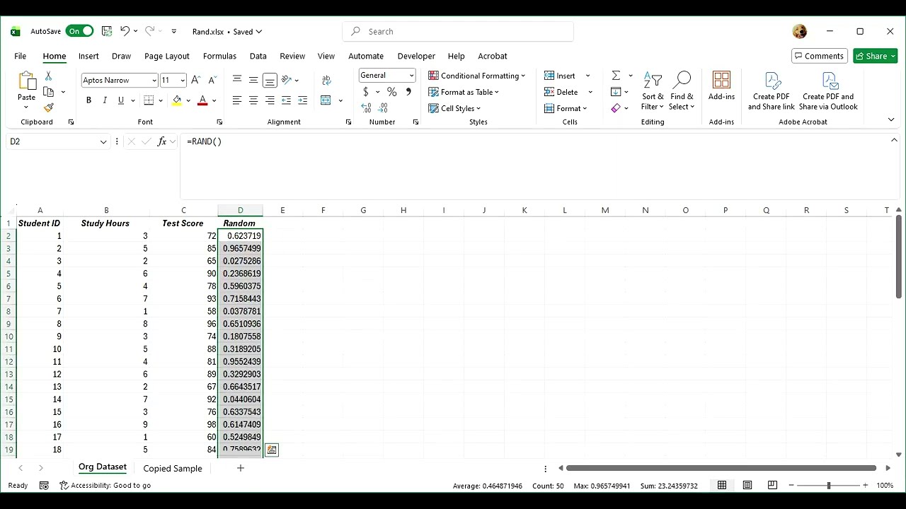 Copying Rand Function Excel