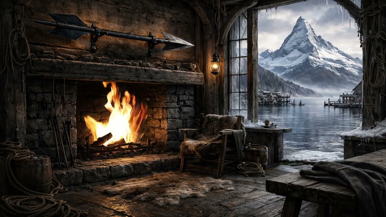 Laketown Fireplace Nook 🔥🏔️ | Lonely Mountain Hobbit & Fantasy Ambience