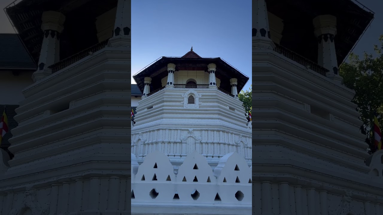 Crane shot of Temple of Sacred Tooth, Kandy, Sri Lanka revealing sun at dawn #shorts