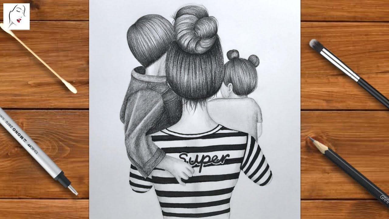 How to draw a Mother with Cute Baby | Drawing | Mother's Day | Pencil Sketch | The Crazy Sketcher