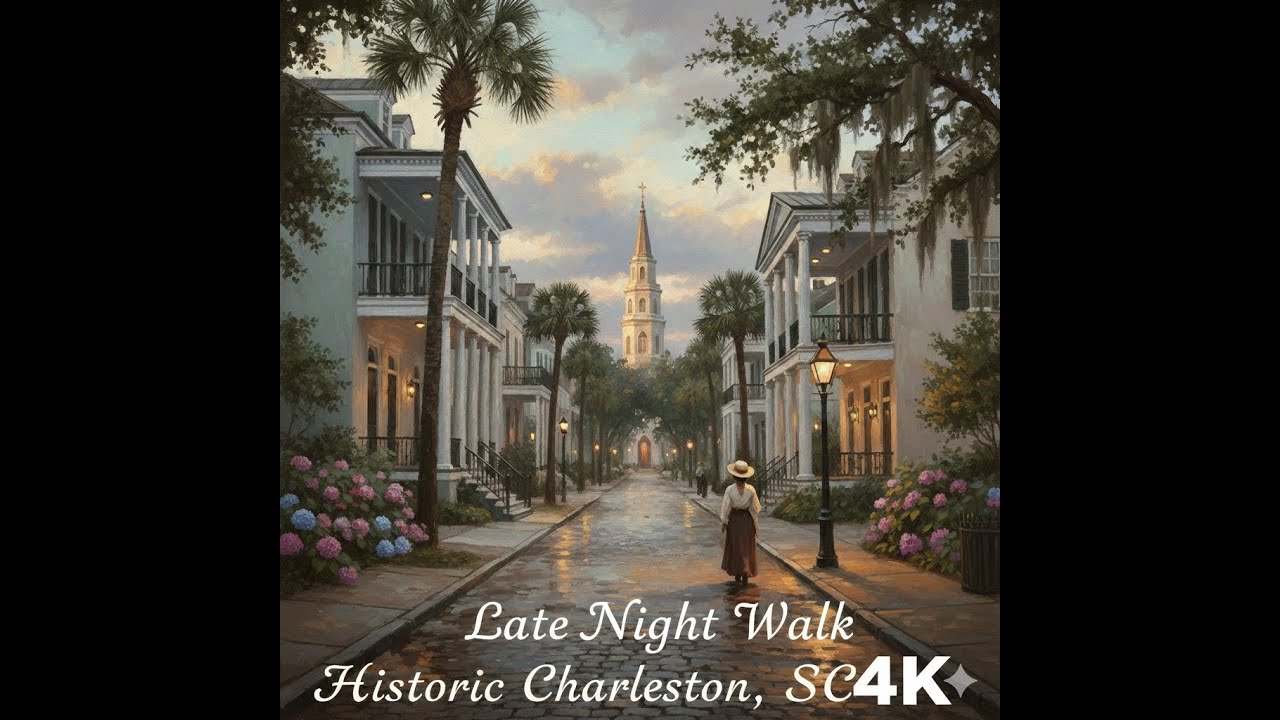 Charleston South Carolina South Of Broad Late Night Walk 4k