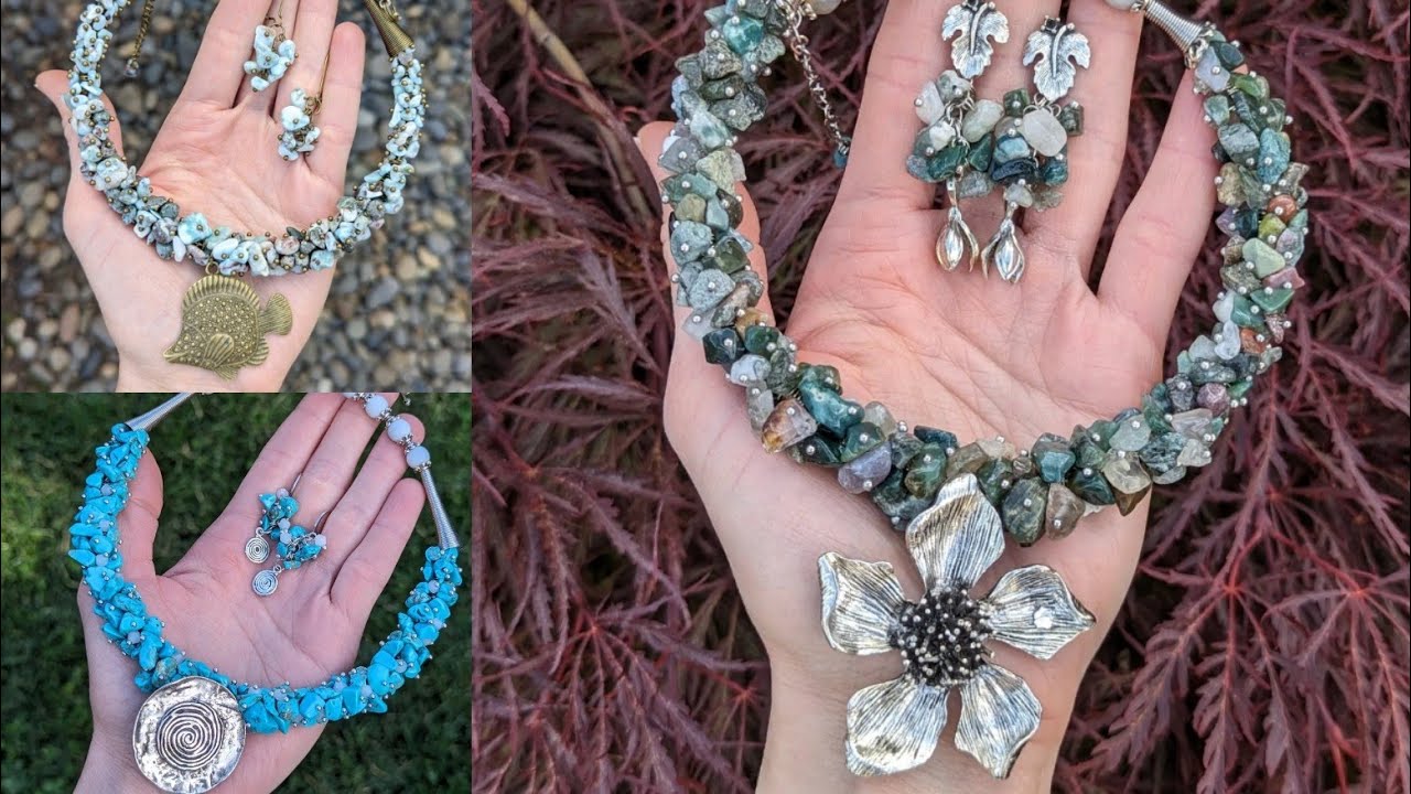 210. Украшения из галтовки, каменной крошки. Natural stone necklaces and earrings.
