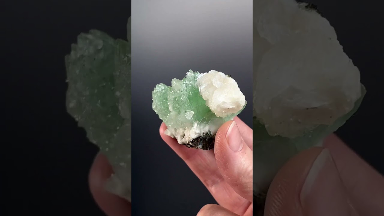 Green Apophyllite & Stilbite on Basalt Matrix, Maharashtra, India
