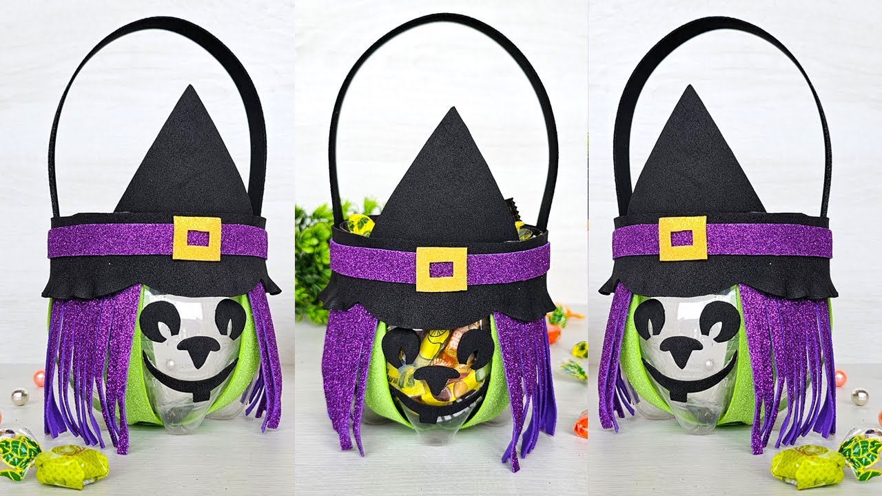 🧙​Dulcero de bruja - Manualidades para Halloween de botellas plásticas y Goma Eva