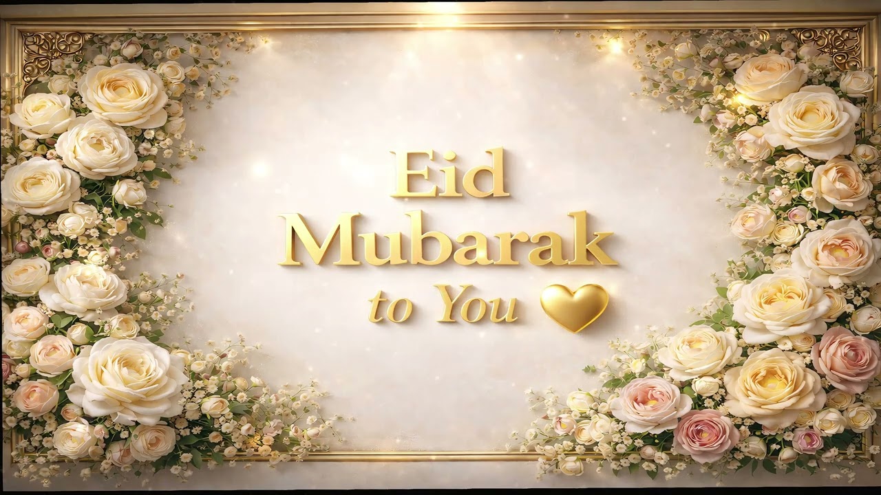 Eid Mubarak Golden Frame Roses | Luxury Islamic Floral Greeting UHD | Amarno_AM | #11  