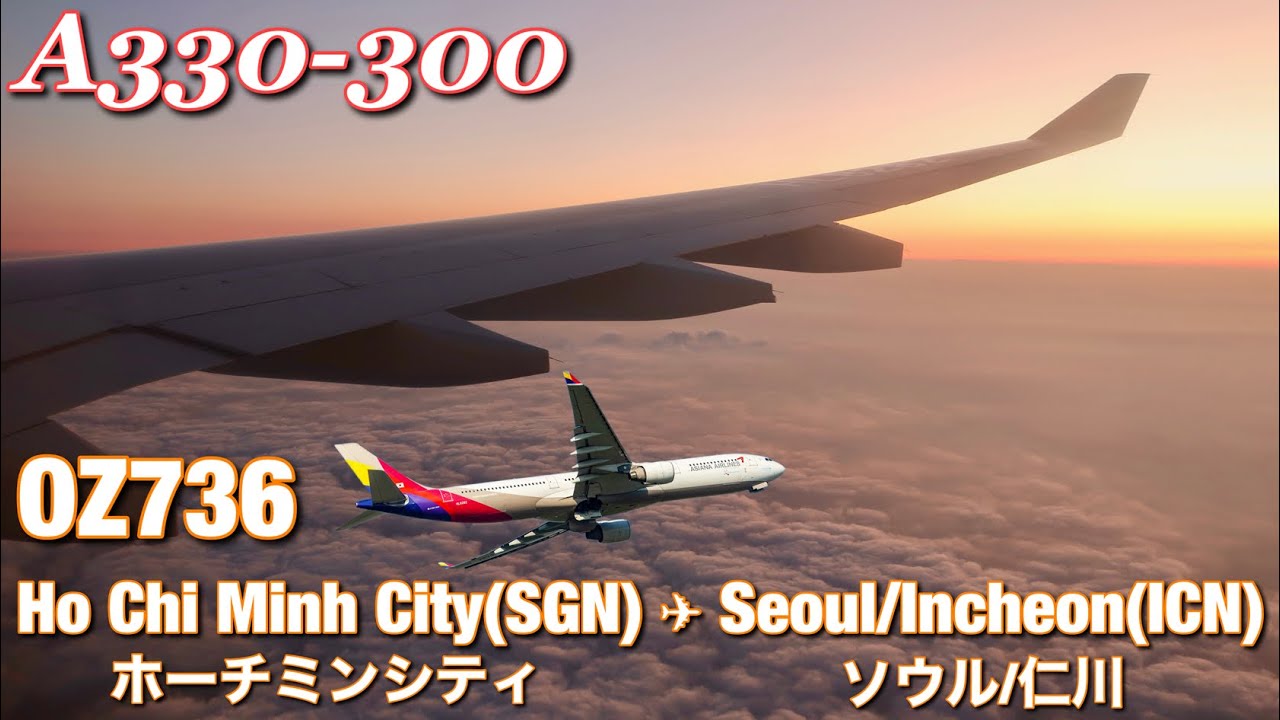 【離着陸機窓】アシアナ航空  ホーチミンシティ - ソウル/仁川  OZ736【Flight Video】