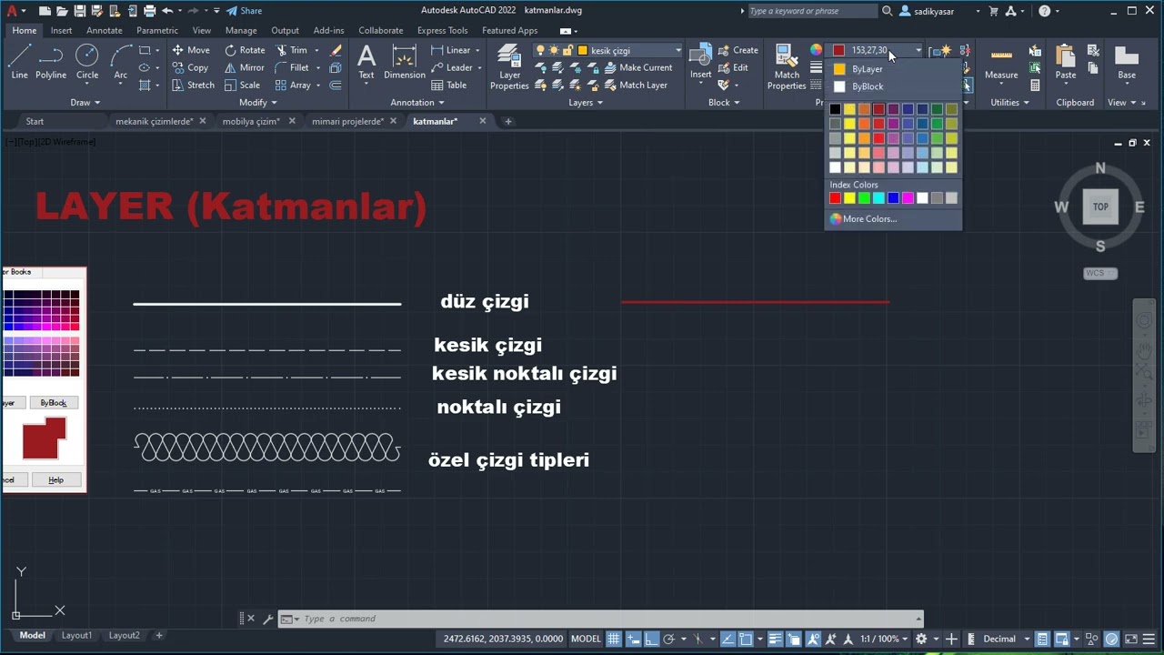 AutoCAD layer oluşturma ve kullanmak-8.bölüm-2.ders