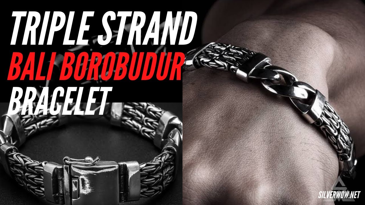 Chunky and Unique Mens Silver Bracelets: Triple Strand Bali Borobudur Bracelet | By Silverwow