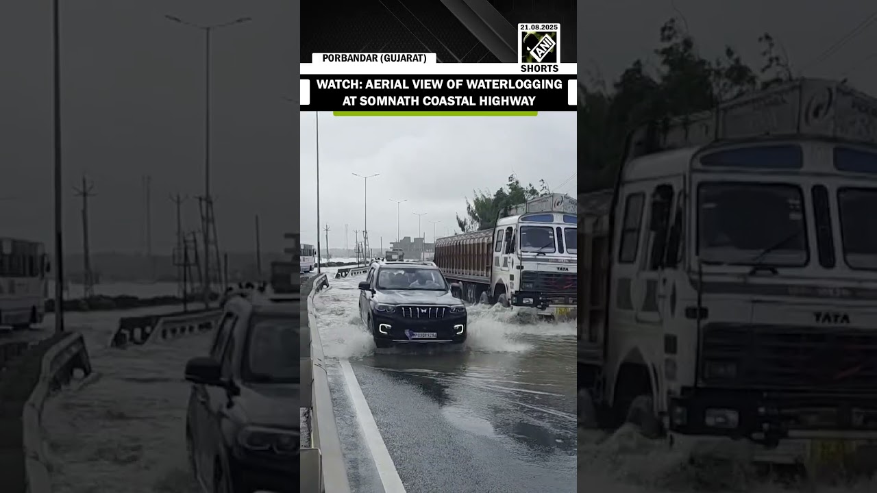 Drone visuals show waterlogging at Gujarat&rsquo;s Somnath Coastal Highway after incessant rainfall
