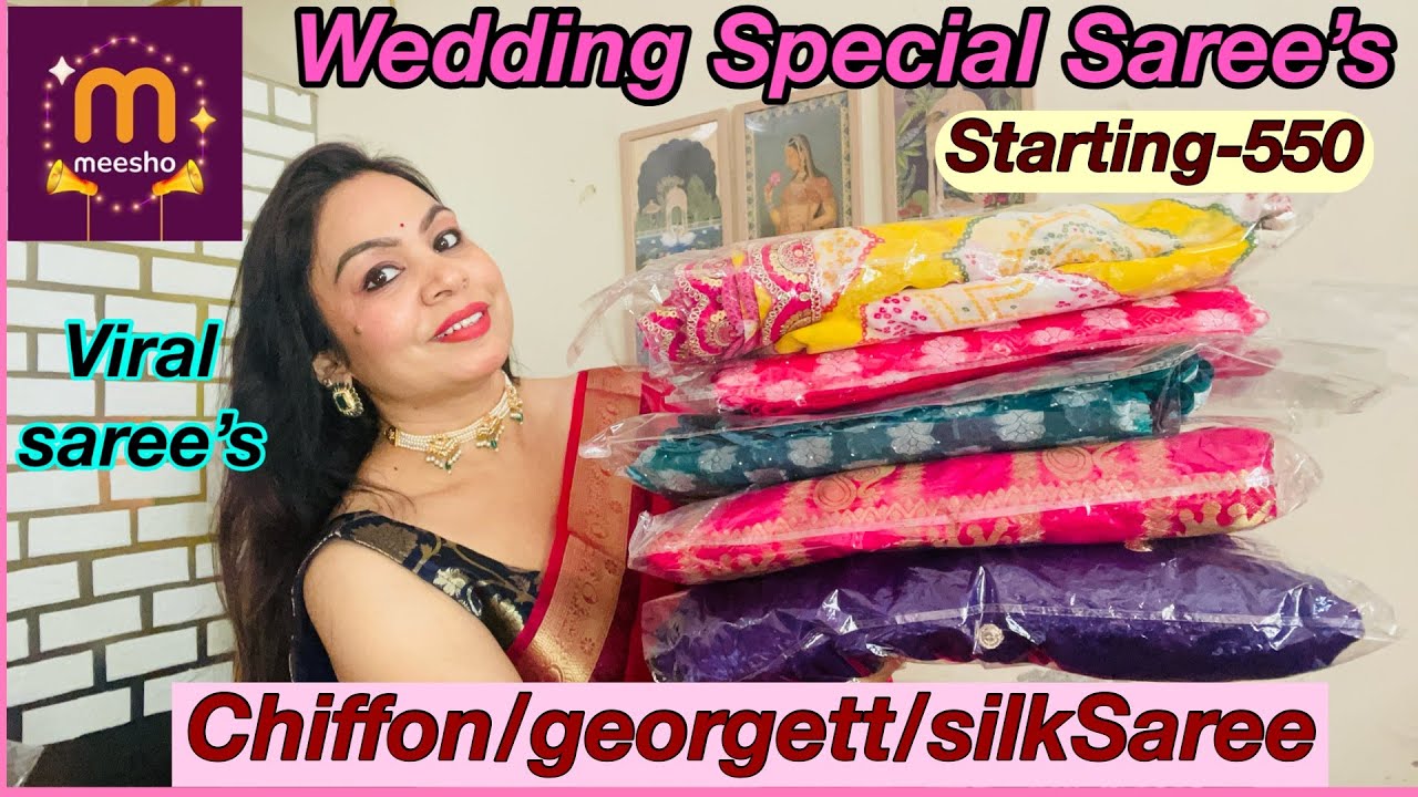 Meesho Wedding Saree Haul Starting-550rs🥰//Meesho Must Have Wedding Wear Saree Under 650rs @Meesho 