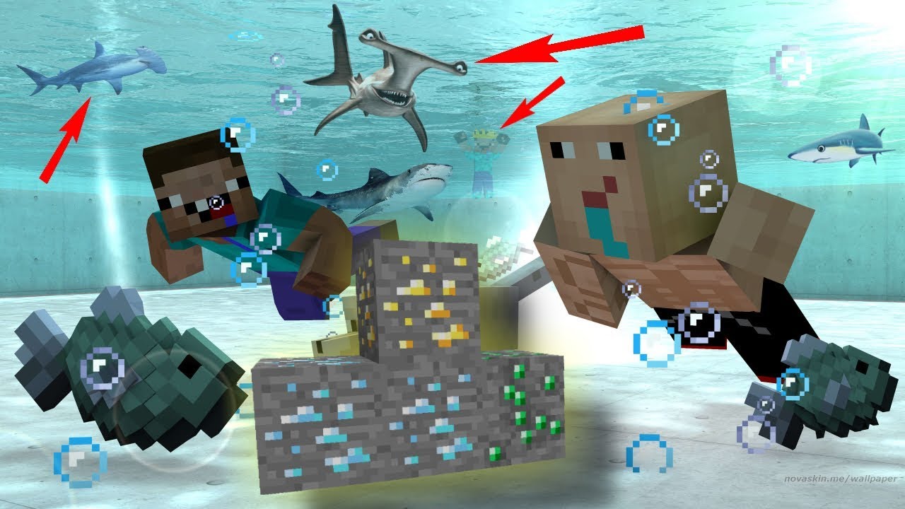 MI HERMANO NOOB EN AGUA DE TUBURONES ! MINECRAFT TROLL