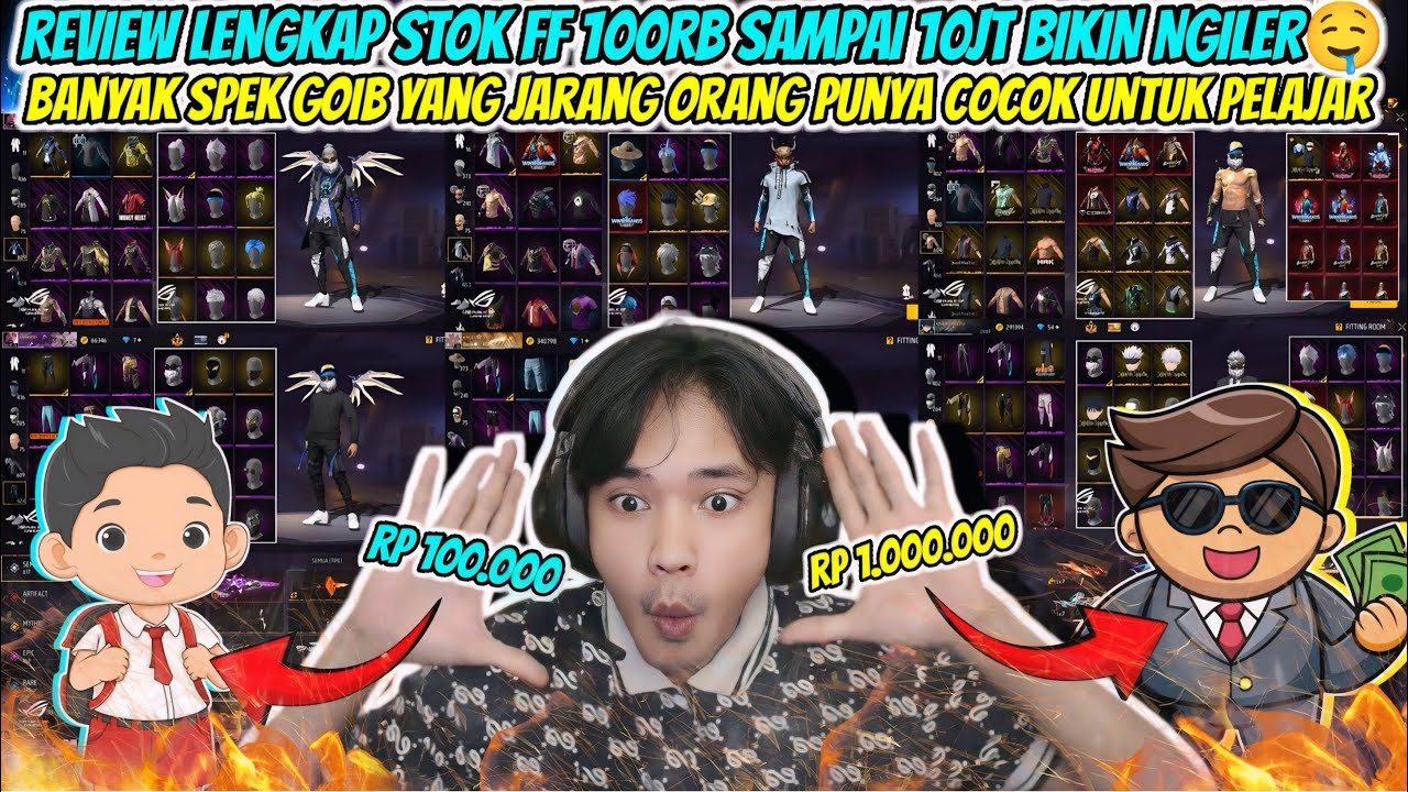 REVIEW LENGKAP SEMUA STOK FF MULAI DARI 100RB - 1JUTA AN ASLI ISINYA BIKIN NGILER #1