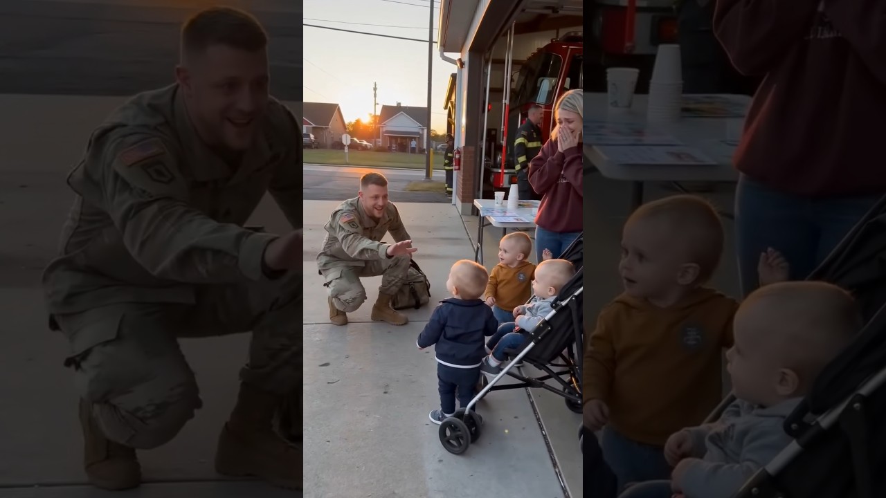 Army Dad Surprises Wife & Triplets After Deployment! 😭❤️ #militaryhomecoming #soldierhomecoming #fyp