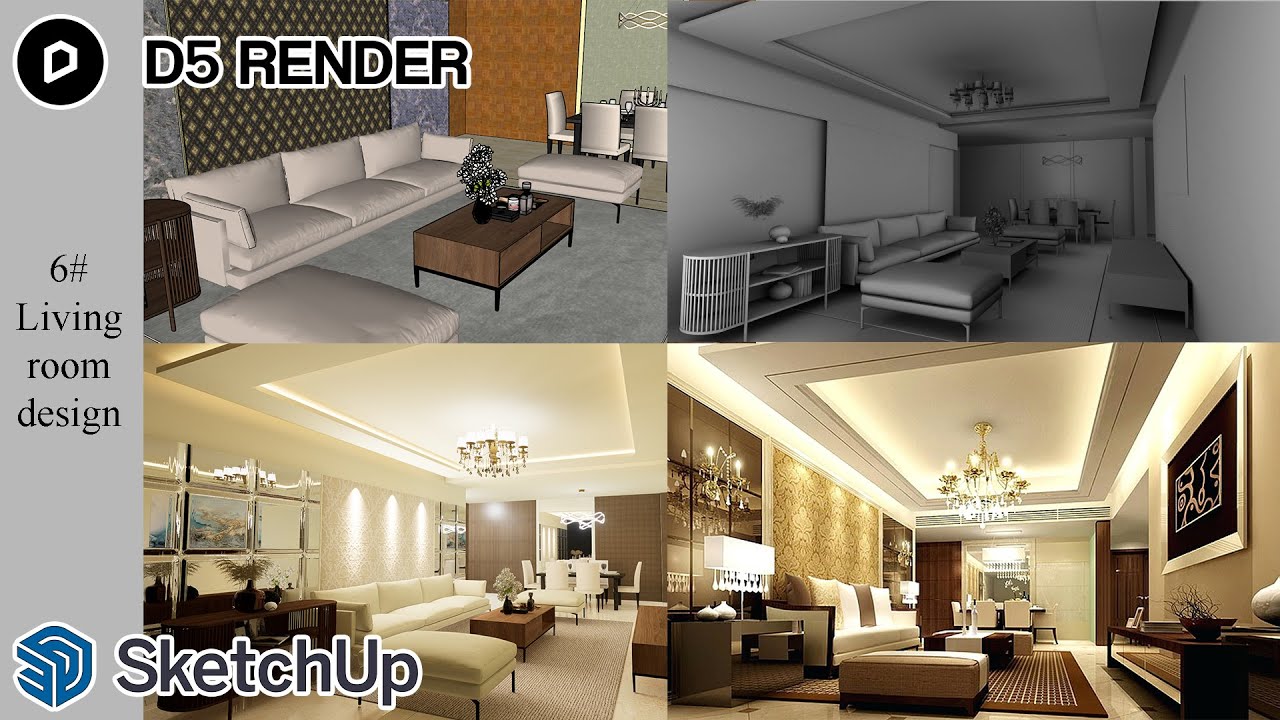 Living room design l  Ceiling design Tutorial l Sketchup l D5 Render l 3d Modelling - 6