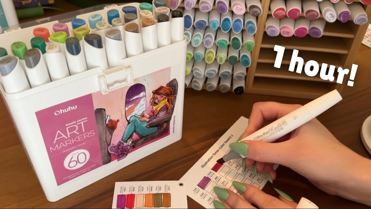 ASMR Swatching 120 Ohuhu Colouring Markers (Close Whispers)