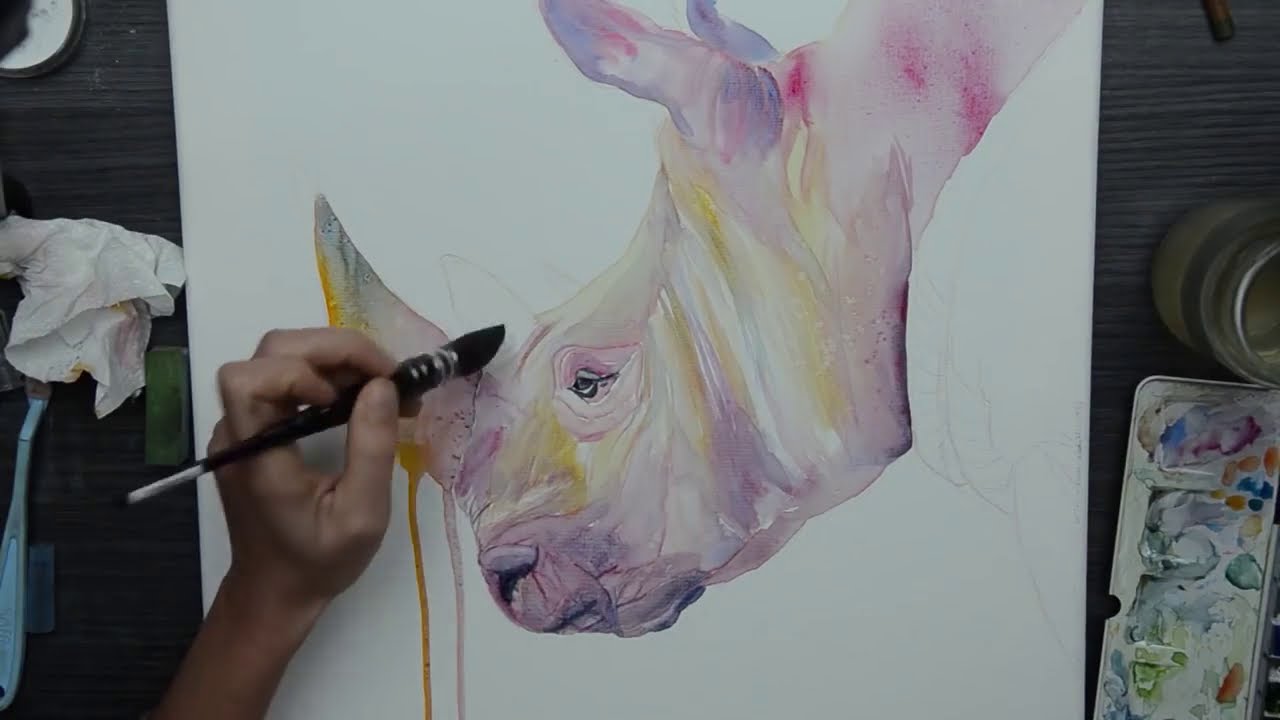 Peindre à la peinture #aquarelle sur une #toile par Cindy Barillet
