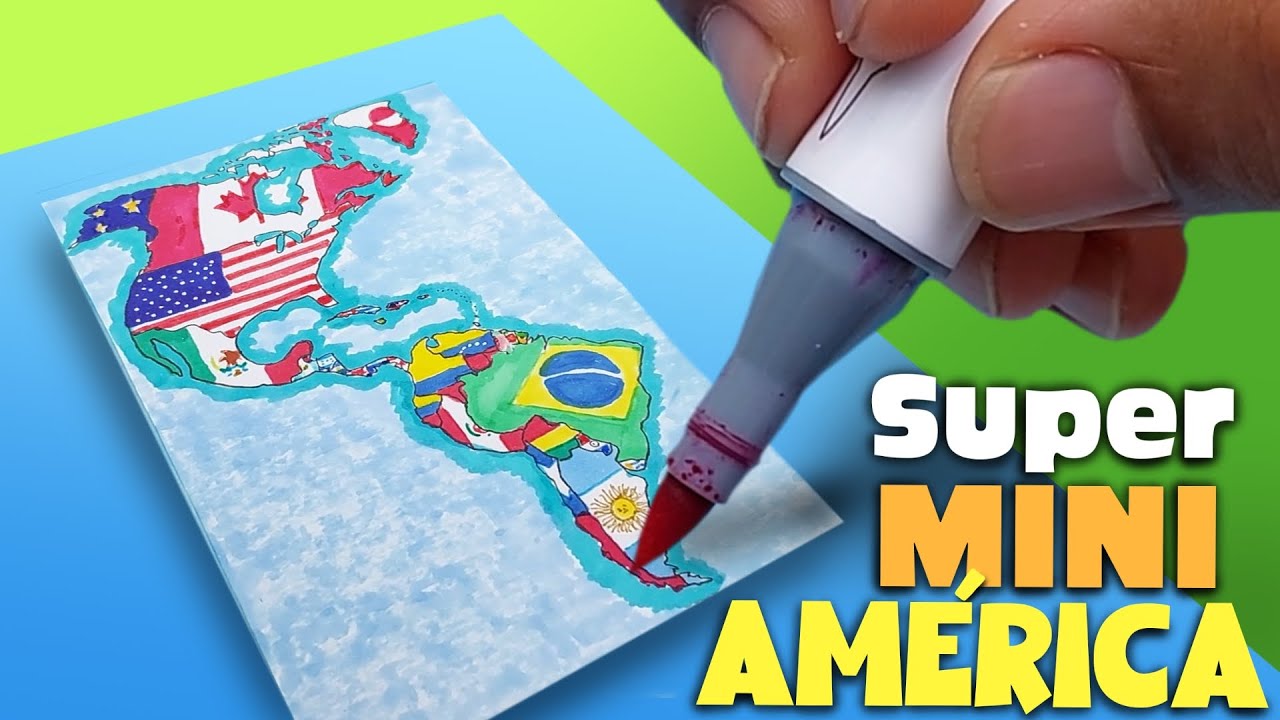👉Dibuja el mapa de América 🌎 Más Pequeño del mundo y sus banderas🏳️