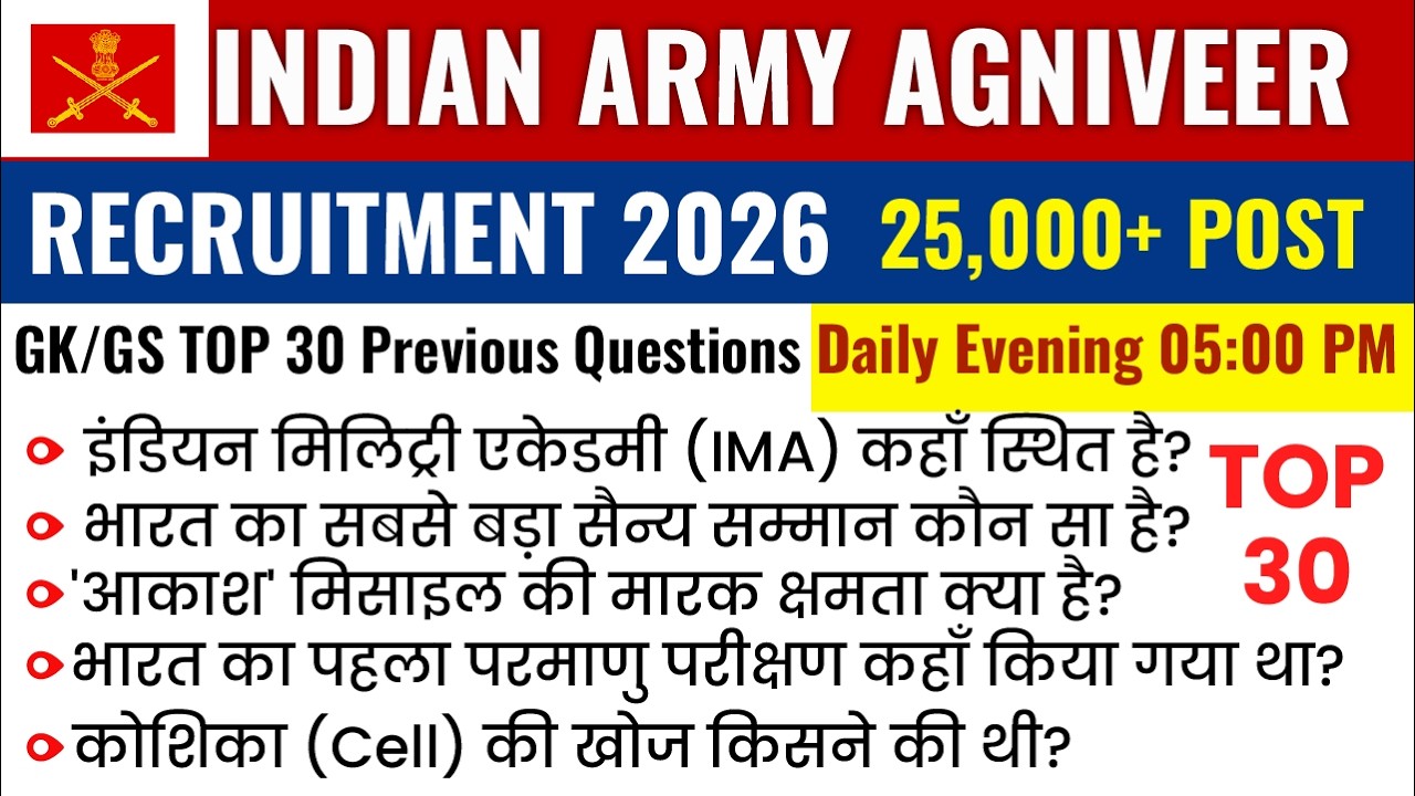 Army Agniveer 2026/Army Agniveer gk/gs previous year questions Mock Test 1 Army Agniveer new batch