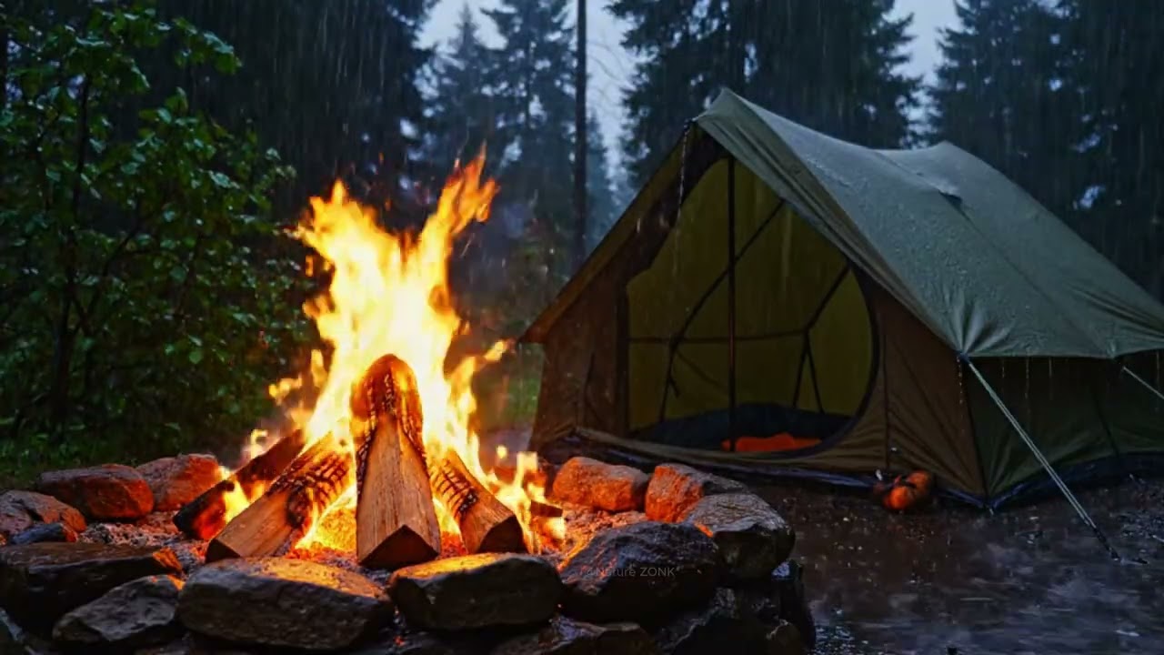 Ultra Cozy Camping Ambience ⛺ Rain on Tent + Crackling Fire (2 Hours)