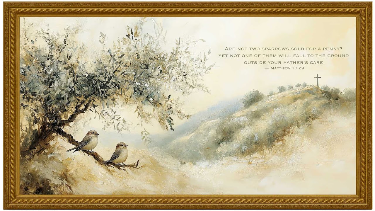 Two Sparrows Bible Verse Art – Matthew 10:29 Christian Wall Art for Samsung Frame TV