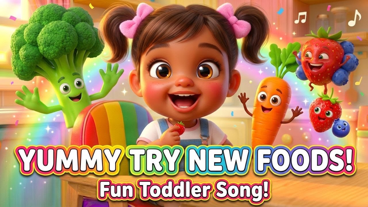 Yummy Try New Foods Song 🥕🍓 | Picky Eater Toddler Song | Toddler Healthy Eating Fun