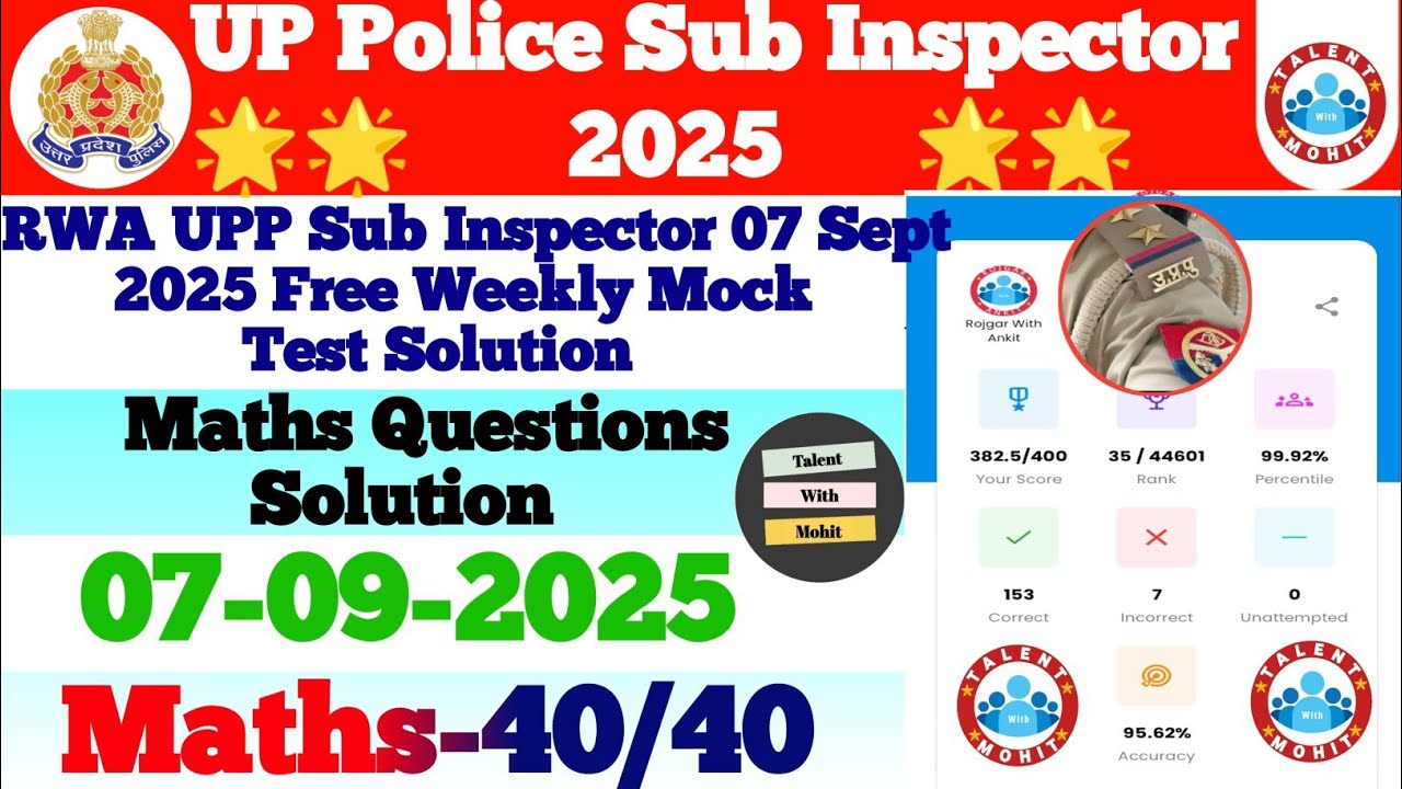 Rojgar With Ankit Up Sub Inspector 07 September 2025 Free Weekly Mock Test Solution✅