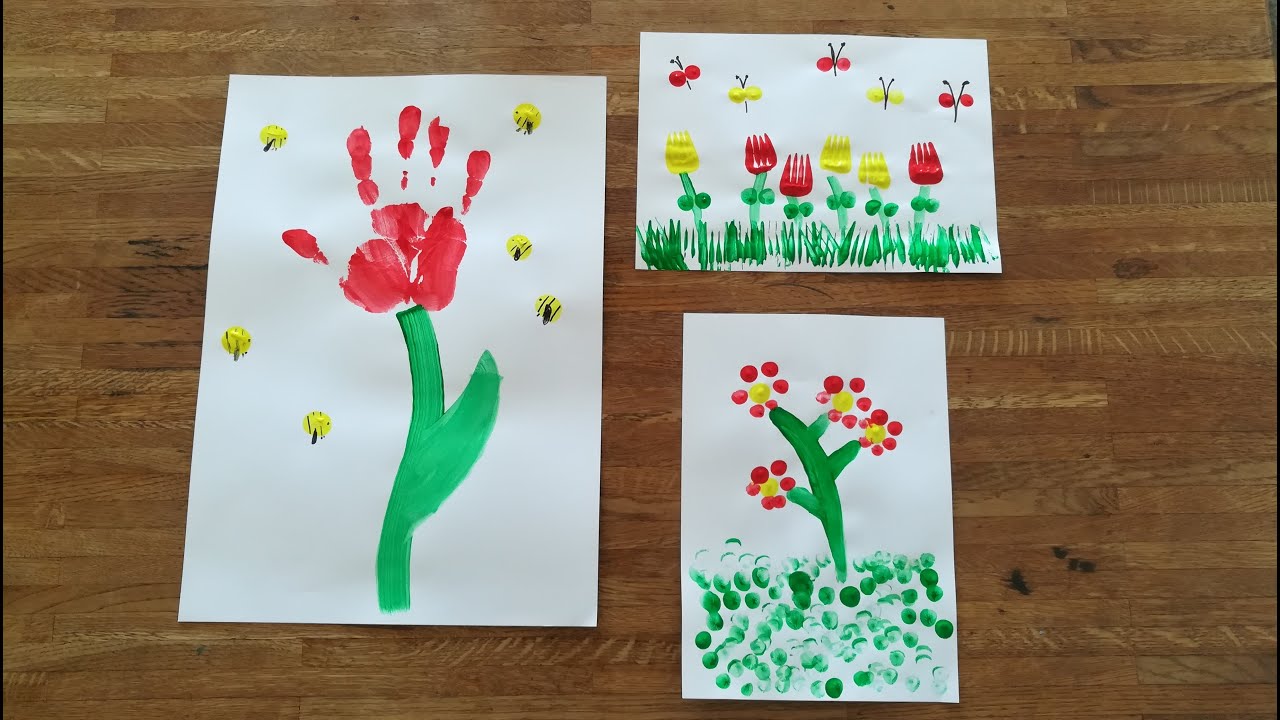 06.04.2020 - Drei einfache Blumenbilder mit Fingerfarbe