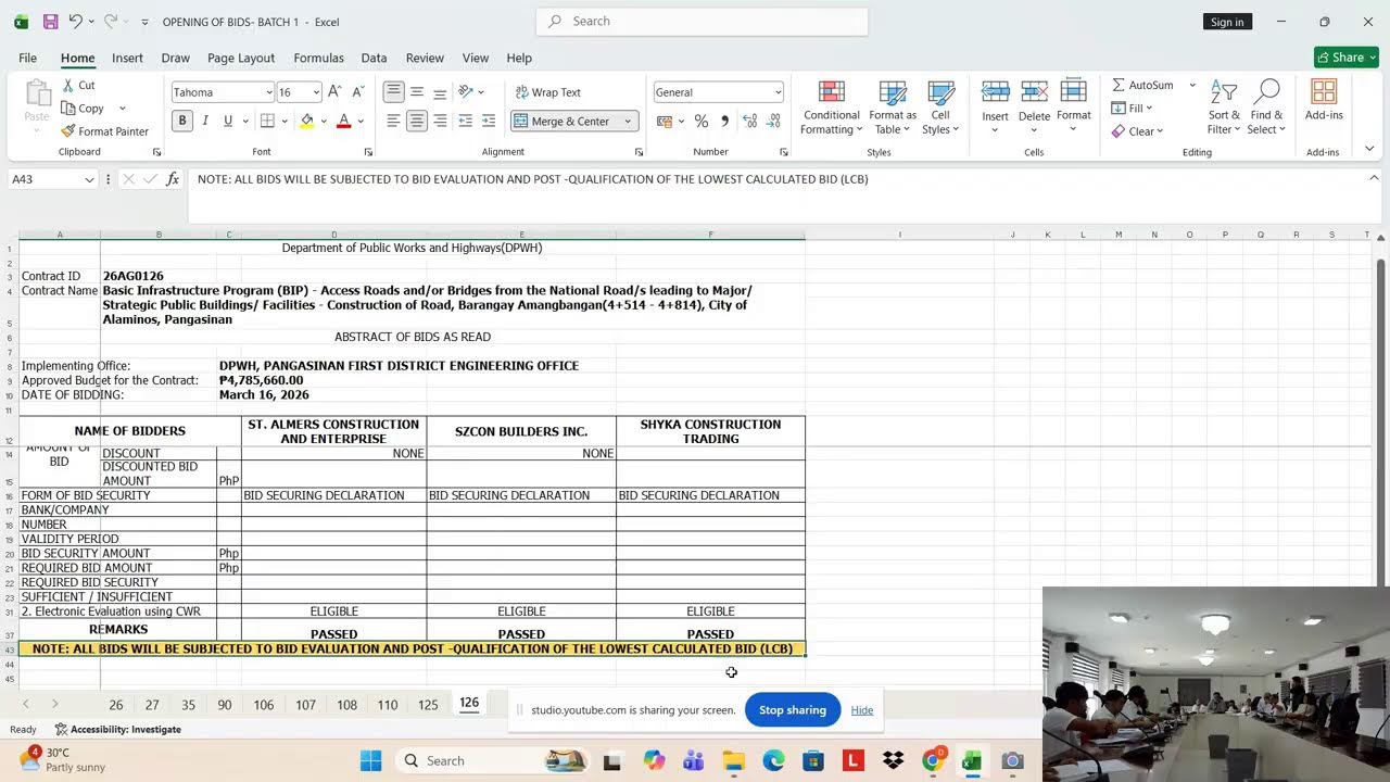 Procurement Livestream for DPWH Pangasinan 1st DEO on March 16, 2026