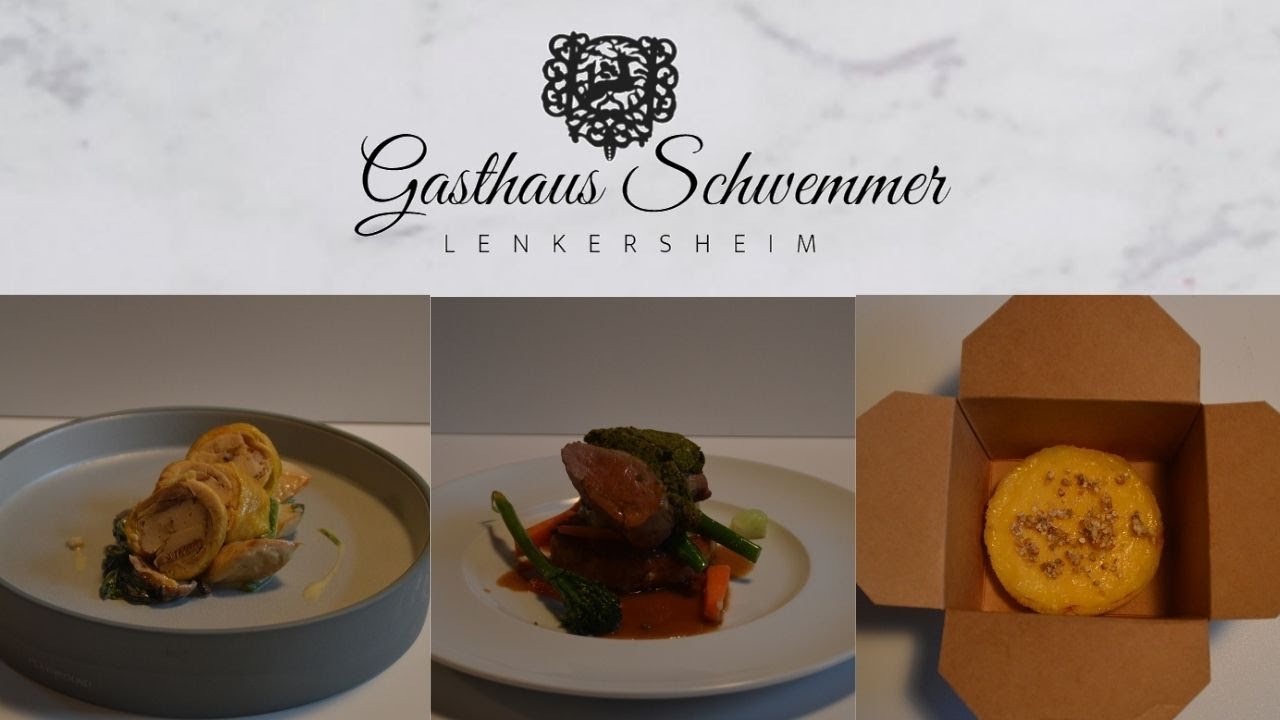 Genussmenü zum Abholen 17 | Gockelroulade | Schweinefilet mit Polenta-Krapfen | Limetten-Tarte