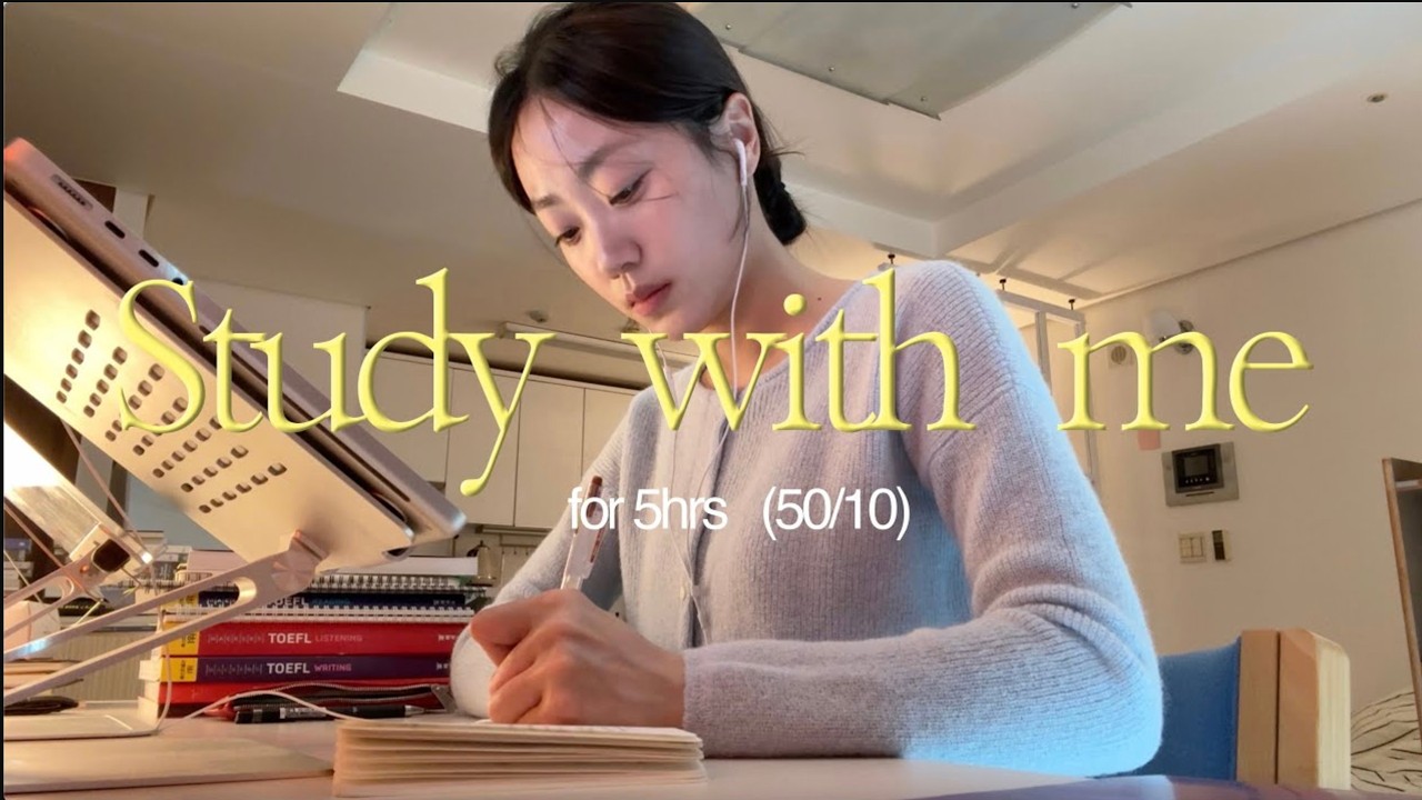 5-HOUR Study with me at home 🛌 (50/10) real time, real sound