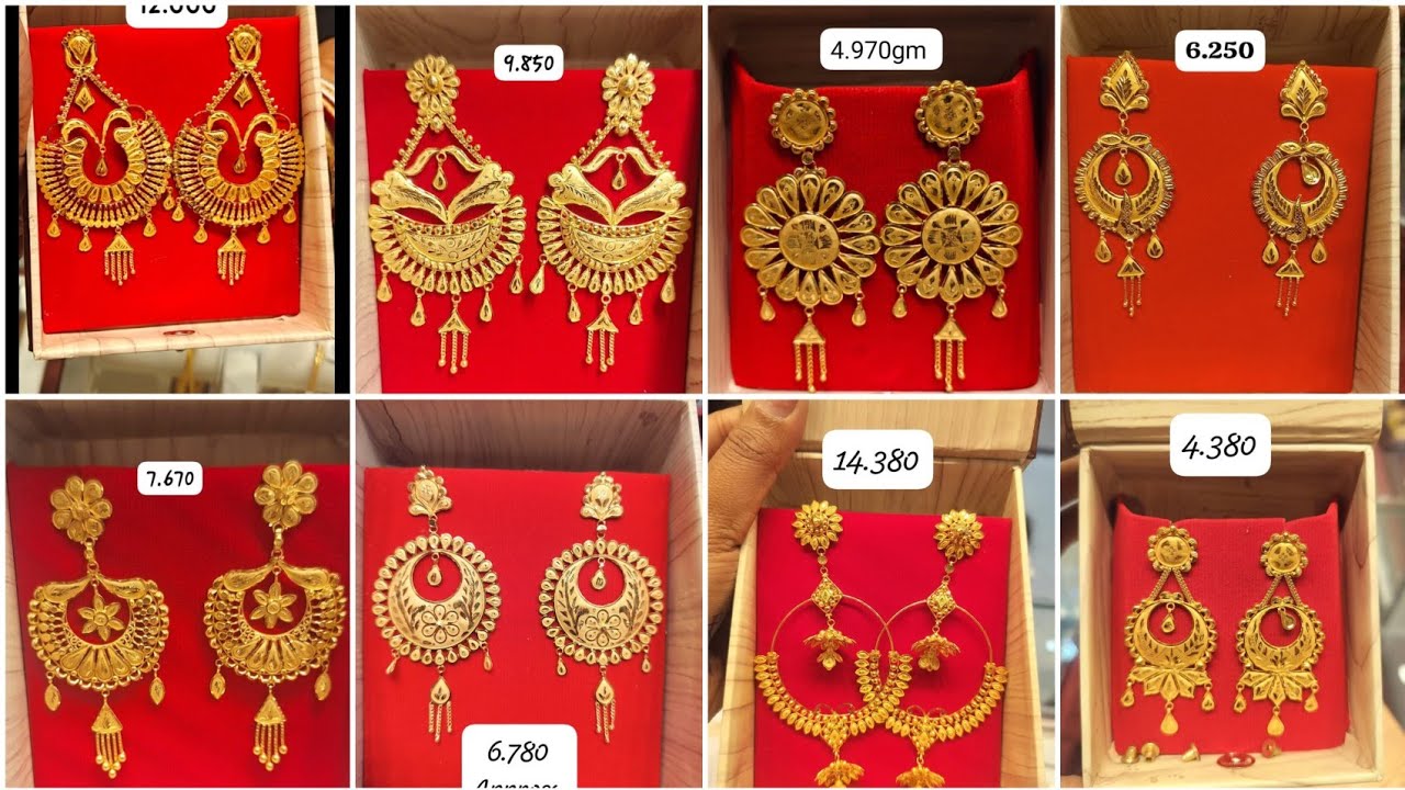 Latest 22k gold earrings design for bride//light weight gold earrings design picture 